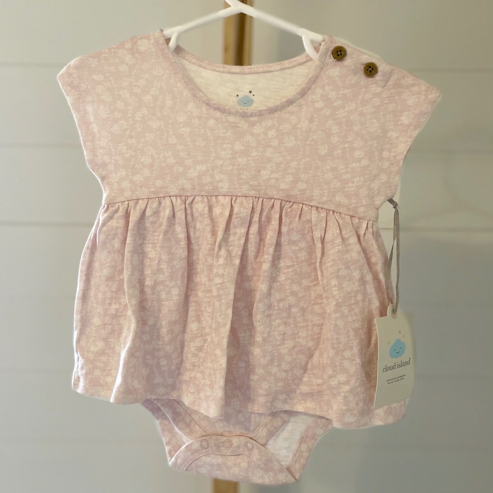 Cloud Island Baby Girl Pink Floral Smocked Bodysuit Dress 6 9 Months